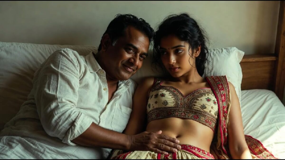 Riya enjoying with Lalit Sasur Ji on bed