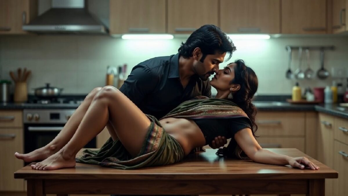 Seth Ji making out with Naukarani on kitchen table.